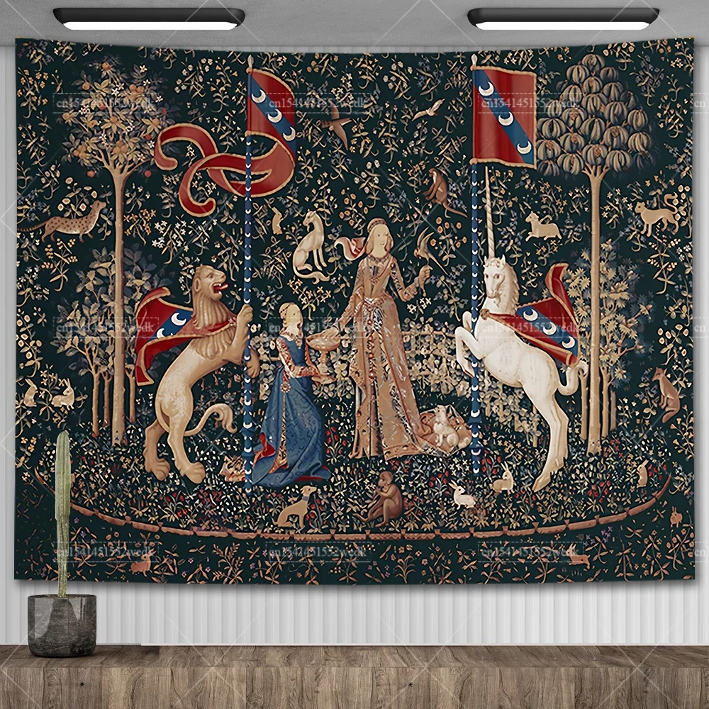 Tapisserie Murale Médiévale Vintage - 110x46 Cm - Brodée - Multicolore