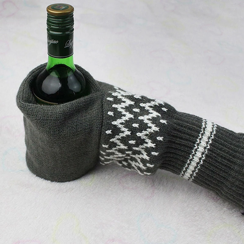 1 Pc Beer Beverage Sleeve Knitted Full Finger Gloves Outdoor Camping Drink Holder for Soft Drink Bottles Can Warming Mittens 1pc beer beverage sleeve warm knitted full finger gloves outdoor camping drink holder mittens high elasticity warming mitten