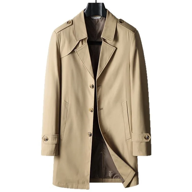 Spring and Autumn New Men's Hooded Business Casual Windbreaker Coat Anti Wrinkle Luxury Business Casual Trench Coat Trend