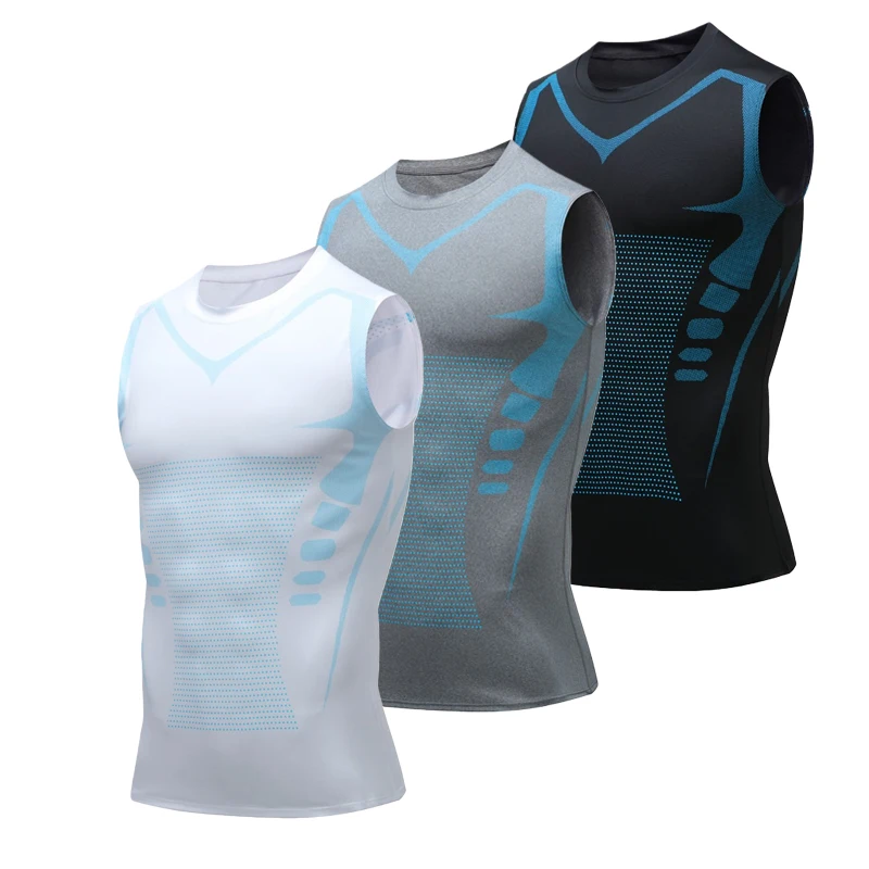 3 Pack Men Quick Dry Printed Compression Tank Top Elastic Breathable Sleeveless Undershirts Gym Running Athletic Sport Vests