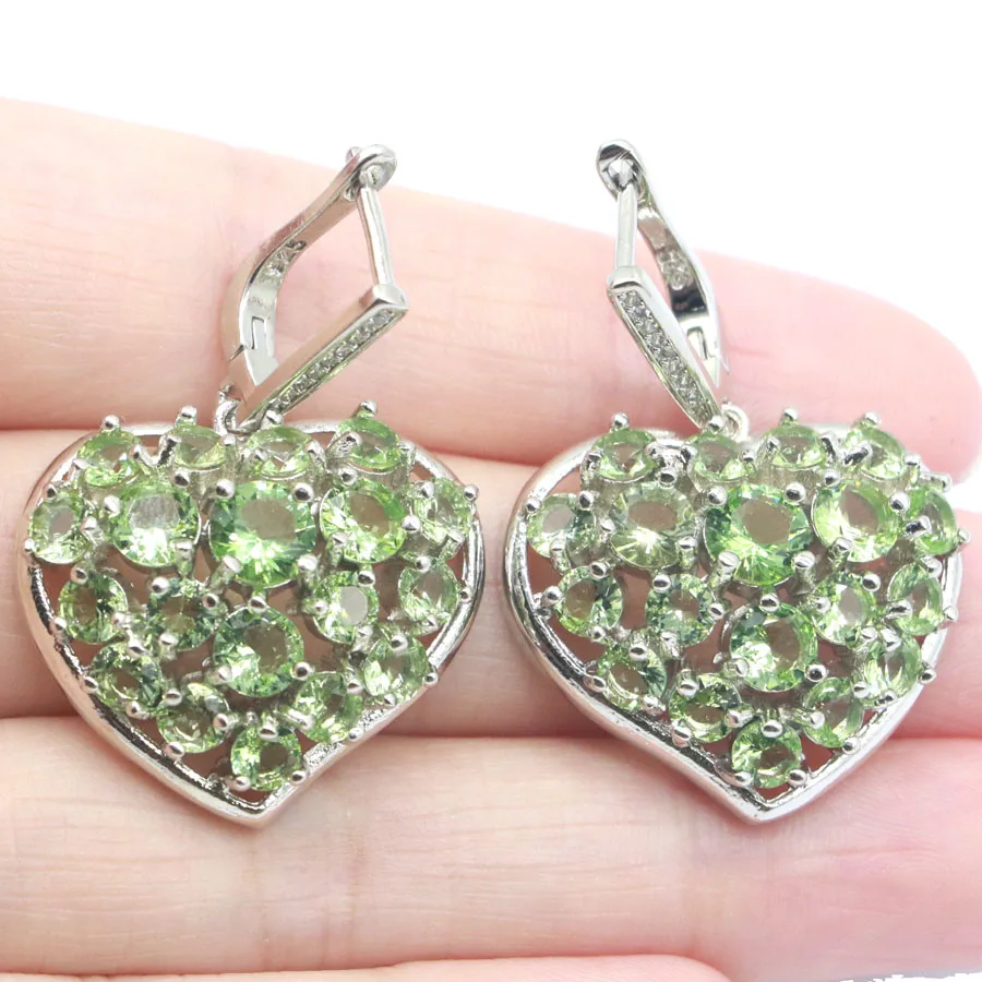 

37x27mm Heart Shape Delicate Fine Cut London Blue Topaz Green Tsavorite Garnet CZ For Woman's Present Silver Earrings