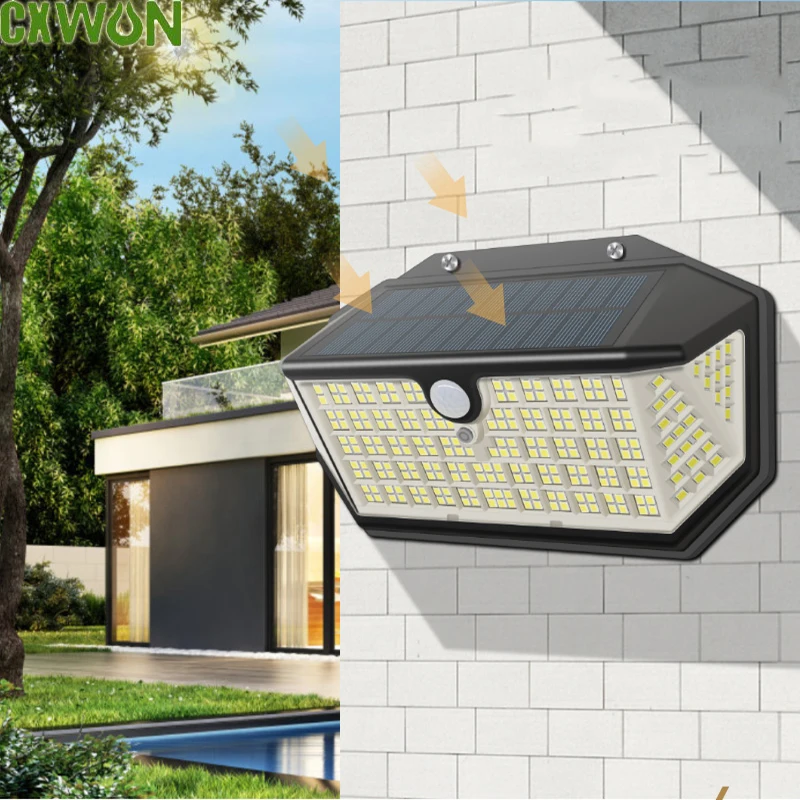 Outdoor Lighting Solar Panel Lighs with Motion Sensor Waterproof Lamp 3 Mode Lighting Solar Panel Light for Security Garde Wall