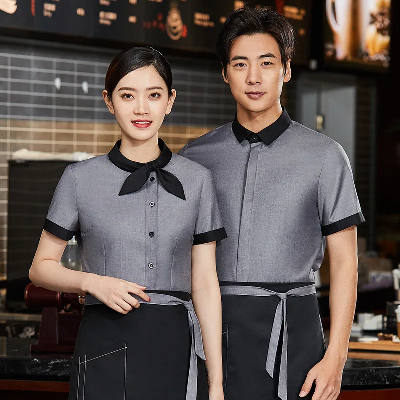 

Summer Waiter Workwear Women's Logo Catering Farm House Restaurant Ding Room Hot Pot Restaurant Barbecue Short Sleeve Uniform Me