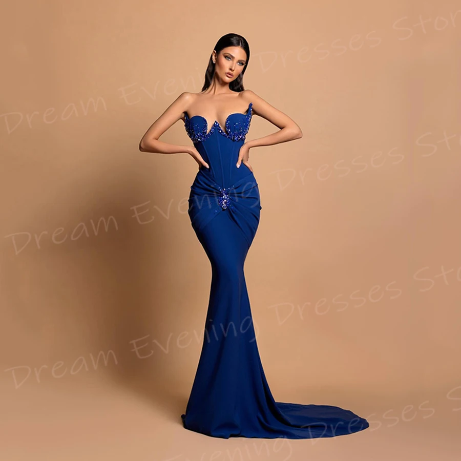 

Modern Generous Women's Mermaid Charming Evening Dresses Sexy Strapless Sleeveless Prom Gowns Formal Party Pleated فساتين سهرة