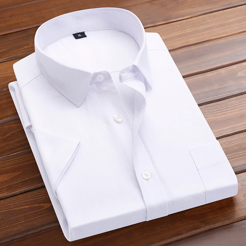 Plus Size 5XL-M Men's Short Sleeve Shirt Summer Cotton Business Lapel Shirt Casual Non Ironing Slim Solid Color cotton shirt business shirt men short sleeve shirts