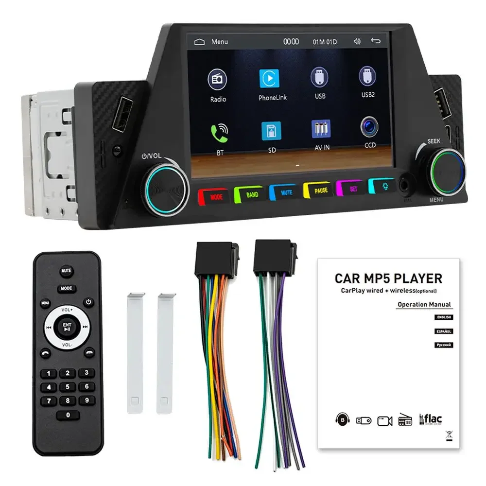 For Carplay Android Auto 1DIN Car Radio MP5 Player 5inch HD touch Screen For Universal Car Multimedia Player Autoradio FM BT USB