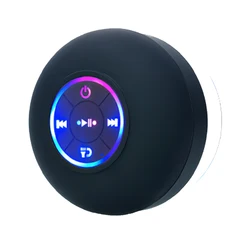 Portable Wireless Bluetooth Mini Speaker with LED Lights and Suction Cup - IPX4 Waterproof for Travel and Outdoor Use (Black)