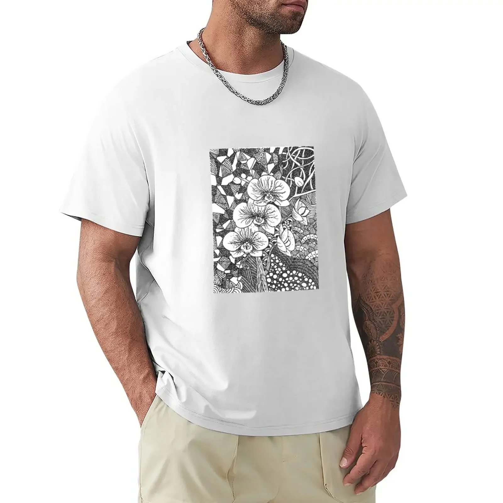 

Garden Zentangle- Orchids T-Shirt oversized vintage clothes graphics customs design your own mens graphic t-shirts funny