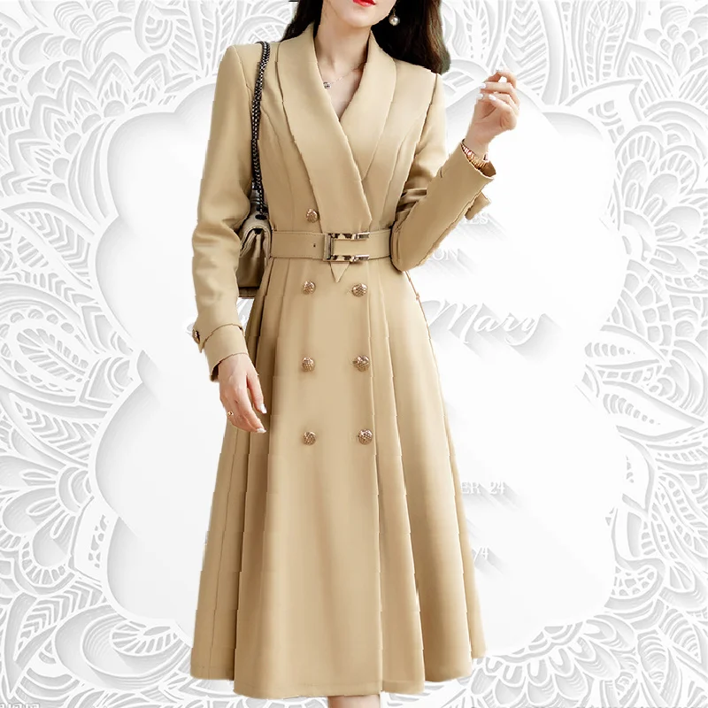 New Spring Autumn Khaki Color Trench Coat Woman New Korean Long Women