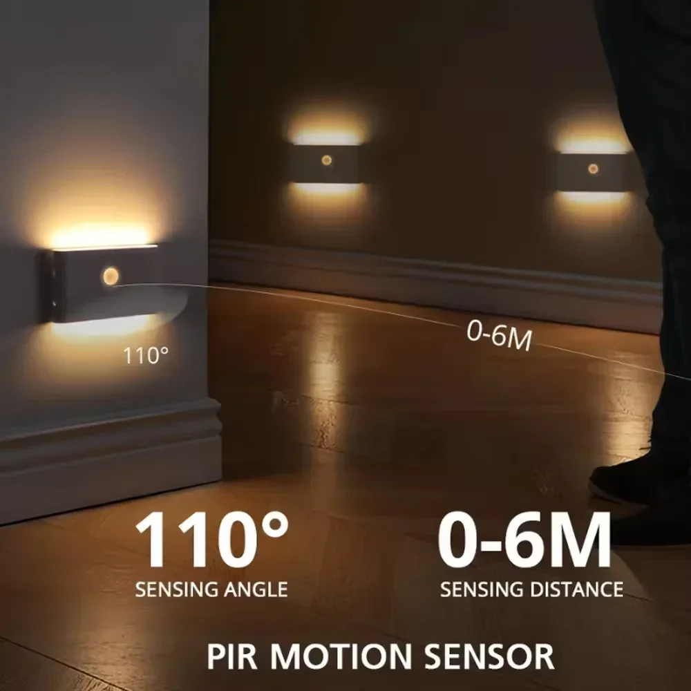 Wireless LED Night Light With Motion Sensor USB Rechargeable 400mAh Battery Modern Wall Lamp For Bedroom Bedside Table