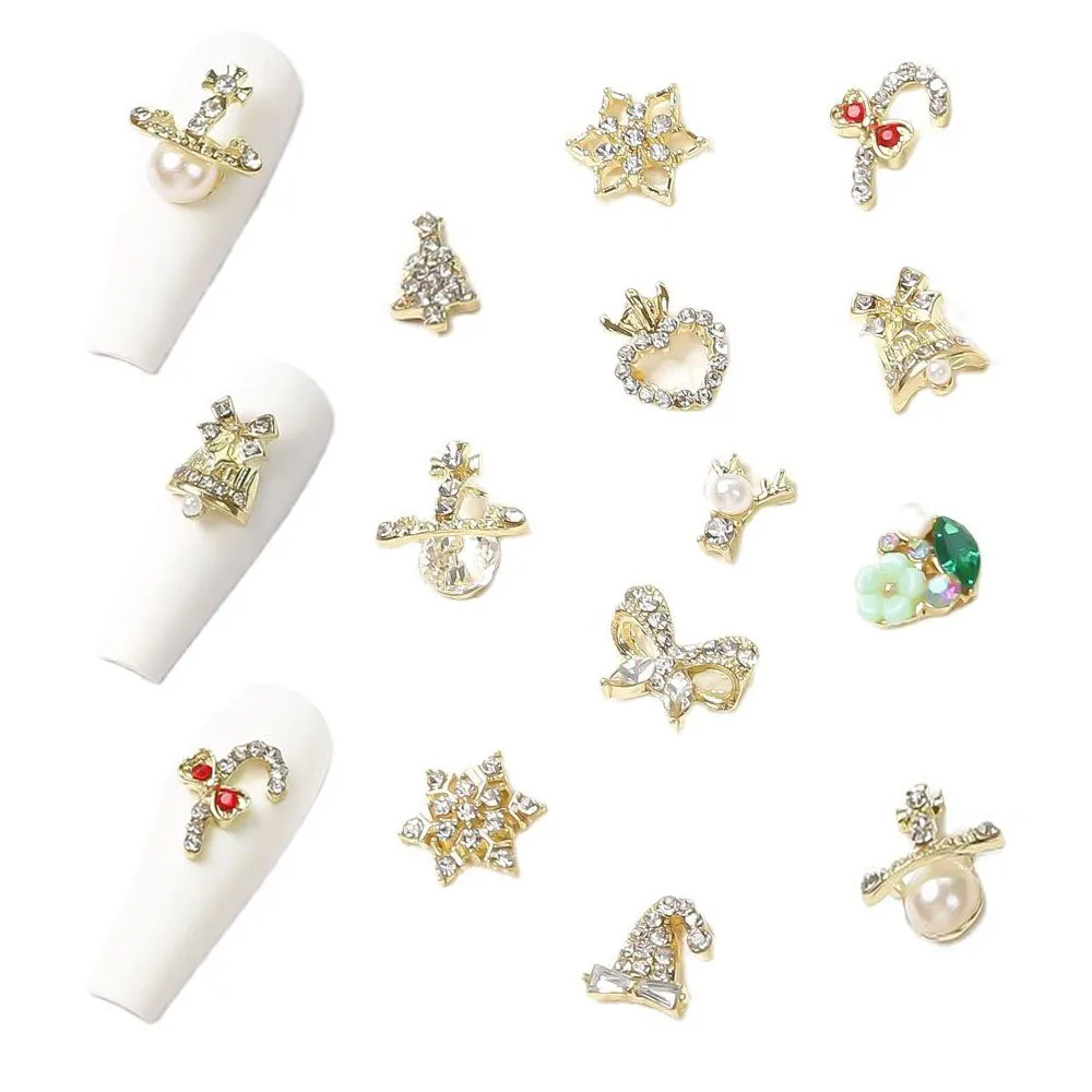 

10PCS Christmas Nail Art Rhinestone Charms Bell Snowflake for Nail Art Decoration Jewelry Beads Nail Salon Home Handcraft DIY