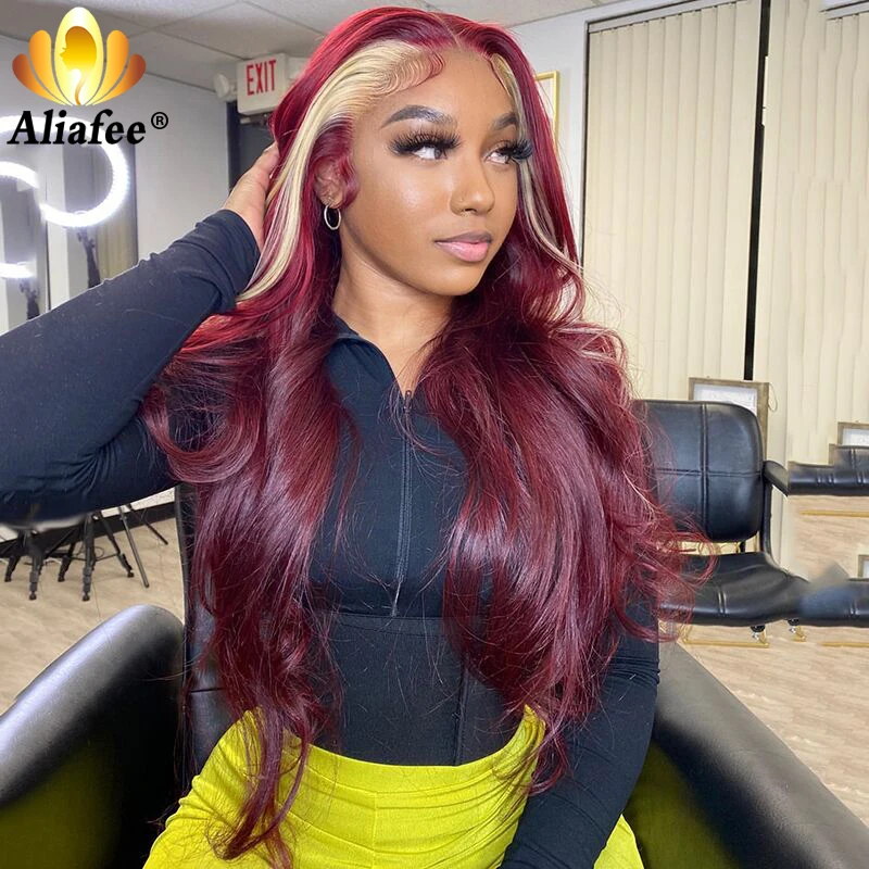 HD 13x6 Lace Frontal Wig Wine Red Honey Blonde 613 Color...