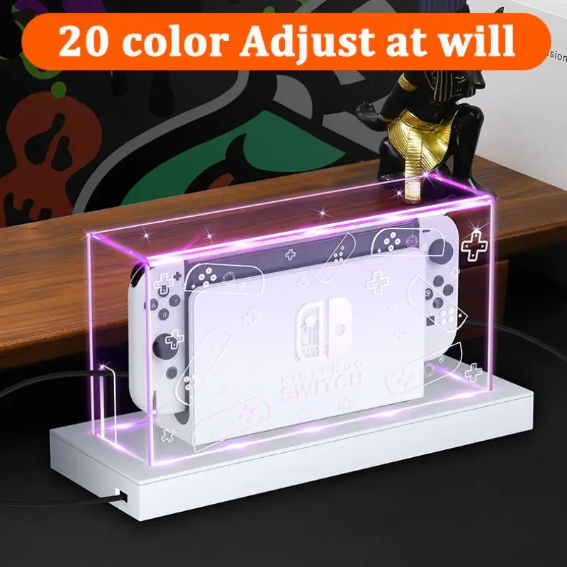 Tampa Transparente Shell Poeira para Nintendo Switch Oled Luz Habitação Base de Display Base Luminosa Rgb 20 Cor - Image 3