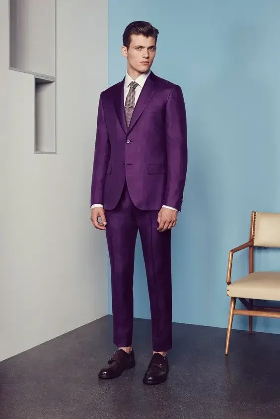 

Purple Smart Business Men Suit Slim Fit 2 Piece Tuxedo Custom Groom Blazer Prom Party Suits Terno Masuclino Trajes Para Hombre