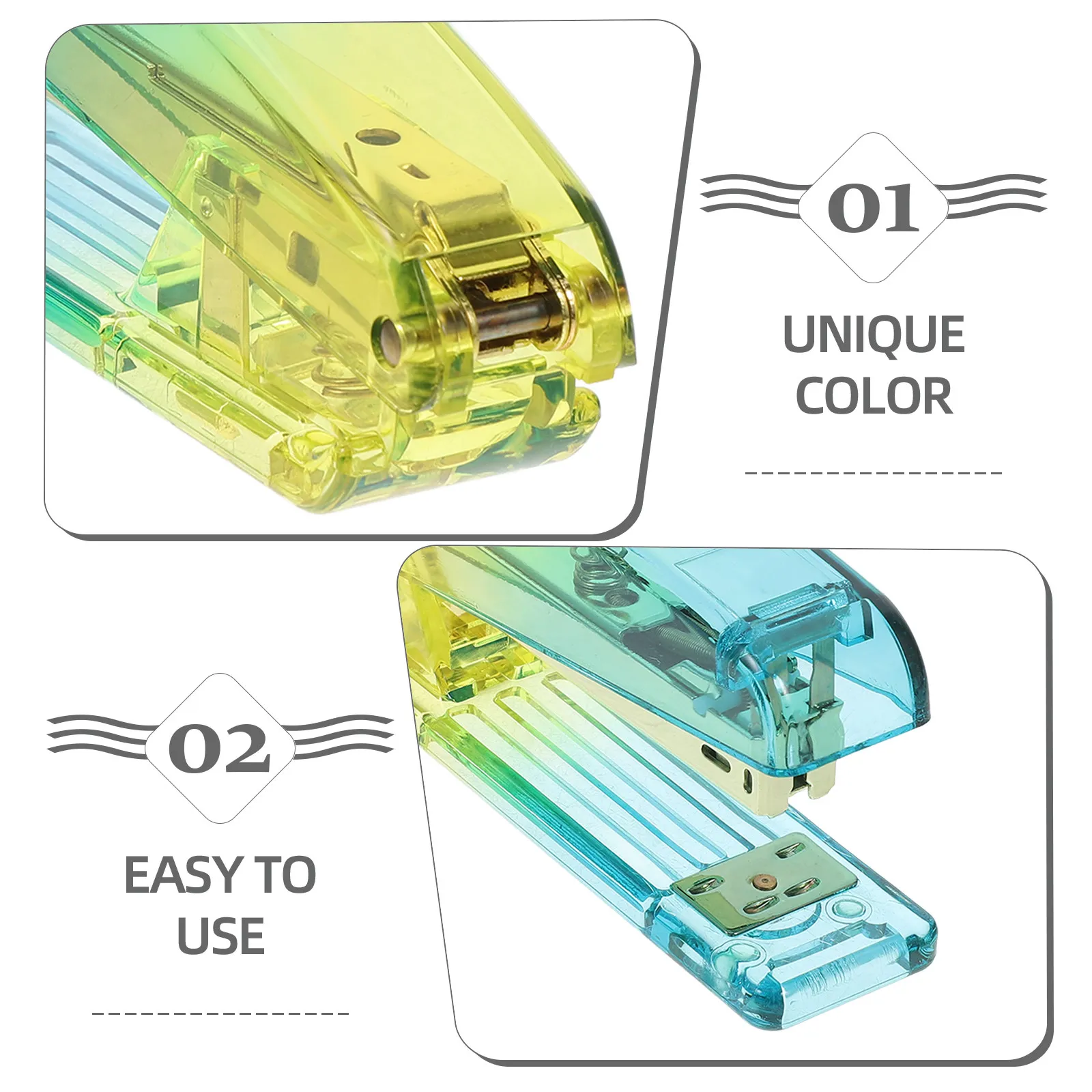 데스크탑 스테이플러 블루 옐로우 그라데이션 아크릴 스타일리쉬 휴대용 핸드 스테이플러 사무용 종이 바인딩 미적 감각의 문구류