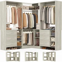 Closet System with 6 Drawers, 4 Hanging Rods & Corner Tower, Corner Closet System with Hanging,92.6" L-Shaped Walk-In, Wardrobes 1