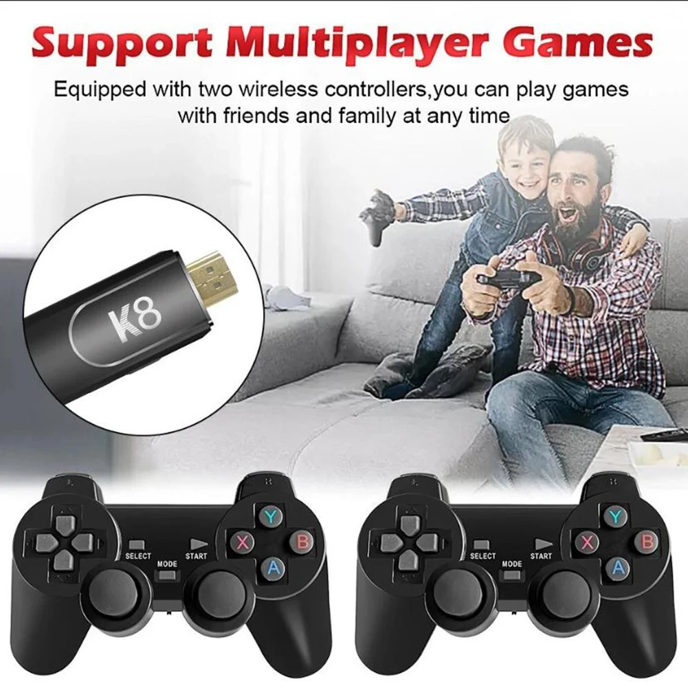M8 4K Retro Game Console 58000+ Games 256G TV Stick Handheld Game Console 50 Emulators Dual Wireless Controller for PS1/GBA /N64