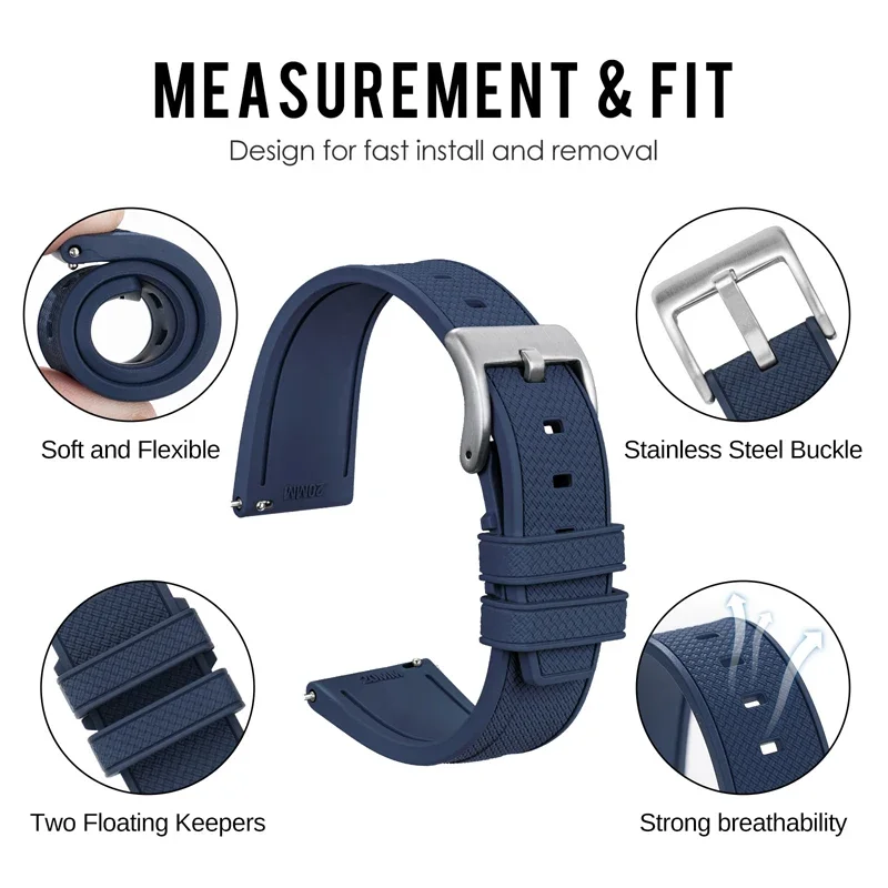 Premium FKM Rubber Strap - Quick Release, Soft, Comfortable, Waterproof