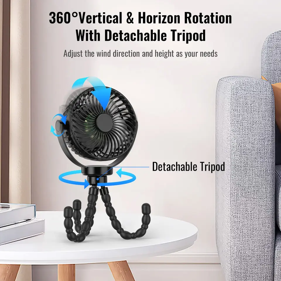 ELZO Ventilatore Portatile Ricaricabile 12000mAh | 3 Velocità | Power Bank | Per Passeggino, Auto, Ufficio - Foto 9