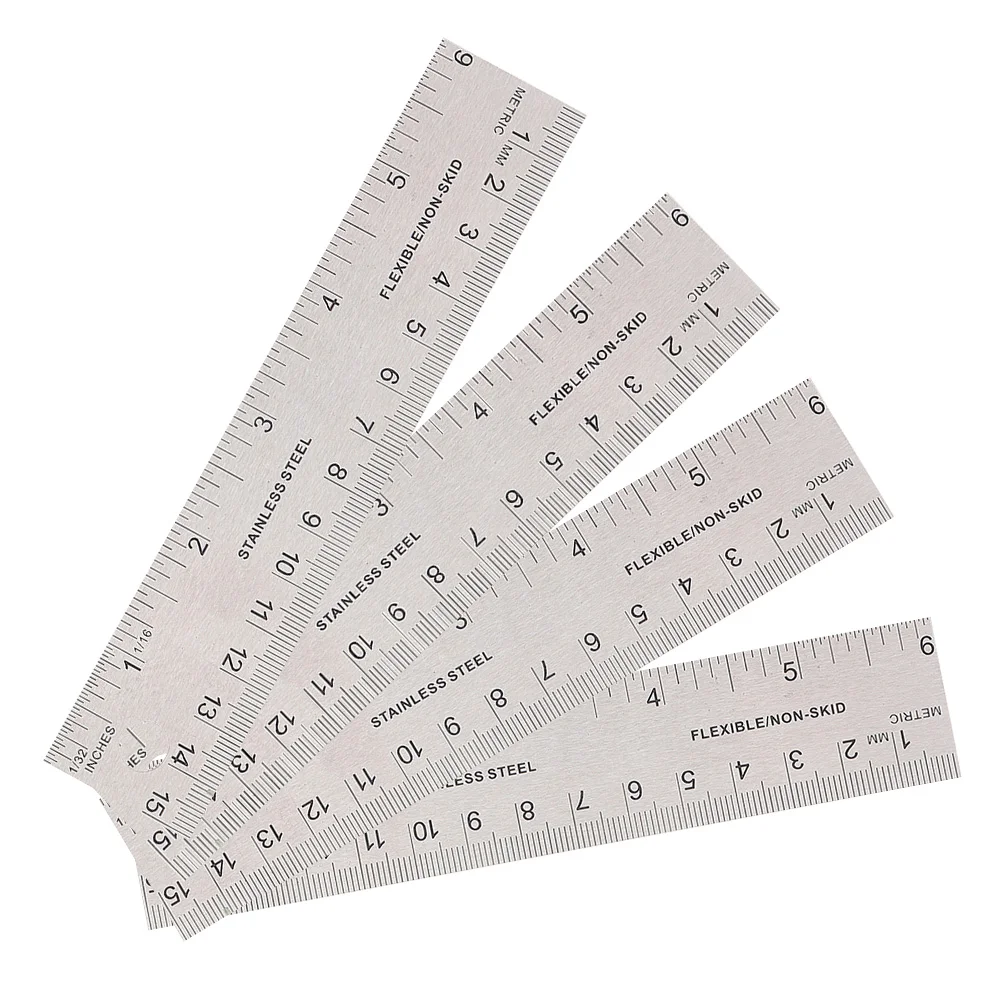 4Pcs Multi-function Students Rulers Convenient Cork Backing Rulers Portable Stainless Steel Straight Rulers