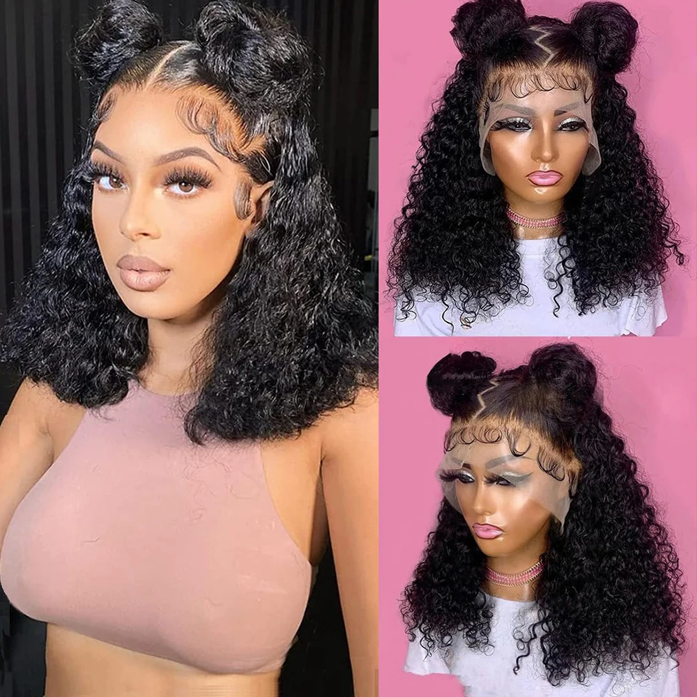 

250% плотность короткие кружевные бобы черные глубокие волнистые кружевные передние парики для женщин 13x6 HD Remy кудрявые кружевные передние парики из человеческих волос