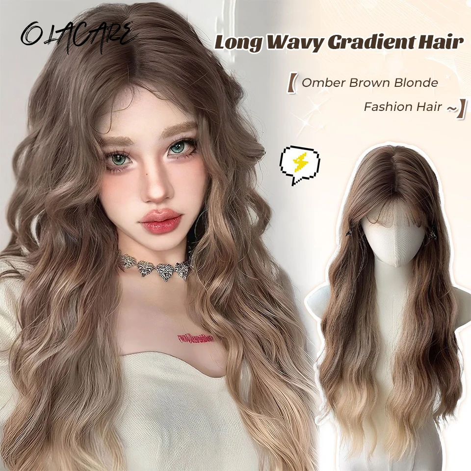 Synthetic Blonde Brown Wig with Bangs for Women