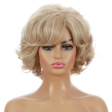 

Curly Wig for Women Blonde Synthetic Short Curly Hair with Bangs Costume Party Wig Natural Light Gold Heat Resistant Wig Daily
