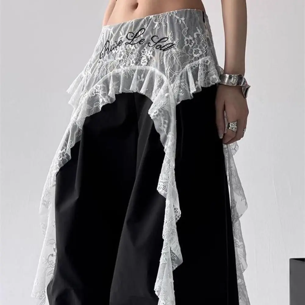 Embroidered Flower Lace Mini Skirt with Lace-Up Design
