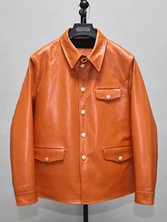 New Arrival Men's Genuine Leather Coat Real Natural Cowhide Jacket for Male High Street Spring Autumn Fall Clothes Orange XXL