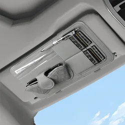 Luxury PU Leather Car Sun Visor Organizer with Multi - Pocket Storage and Eyeglasses Clip (Gray)