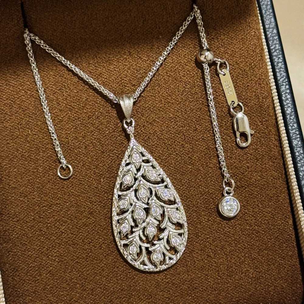 Fashion Designer Real 925 Sterling Silver Necklace Retro Lace Iris Flower Leaf Pendant Zircon Women Luxury Brand Party Jewelry