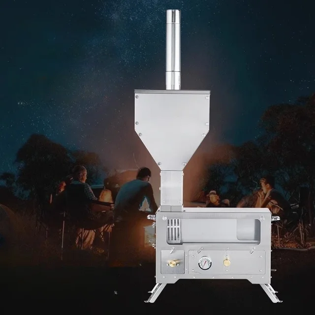 Portable Outdoor Fire Wood Heater Pellet Stove Stainless Steel Firewood Stove Cooking Furnace Camping Gear