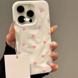 Charming Pink Heart Shockproof Phone Case - Soft Protective Cover in Air Blue and Pink - iPhone 15 Plus (White)