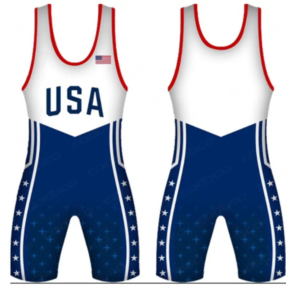 The USA Wrestling Singlets Suit One Piece Coverall Training PowerLifting Fitness Mens Wrestling High Elastic Sleeveless Jumpsuit