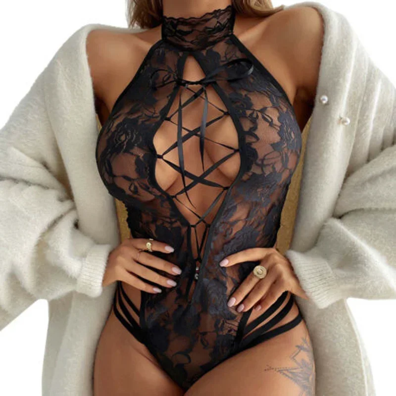 Sexy Lace Lingerie Women's See-through Bodysuit Sexy Pajamas Floral Hollowed Out Outfit Tights Erotic Lingerie women underwear,sexy lingerie