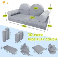 Kids Couch Sofa 10PCS, Premium Toddler Couch Fort for Child Teens, Modular Kids Couch Furniture, Grey 2