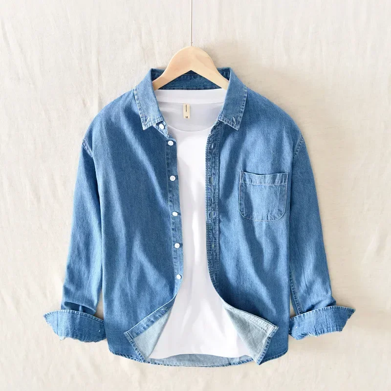 Autumn Men's Cotton Classic Style Fashion Trendy Loose Denim Long Sleeve Shirt 3 Colors Brand Clothing