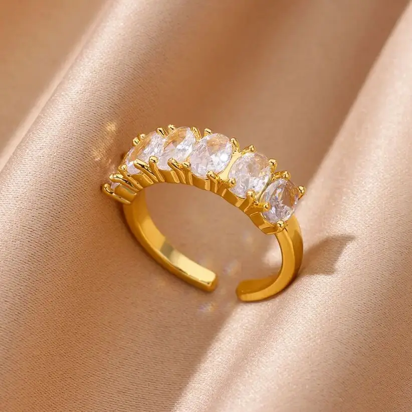 Zircon Oval Rings Gold Color Wedding Ring Luxury Fashion Gift 2024