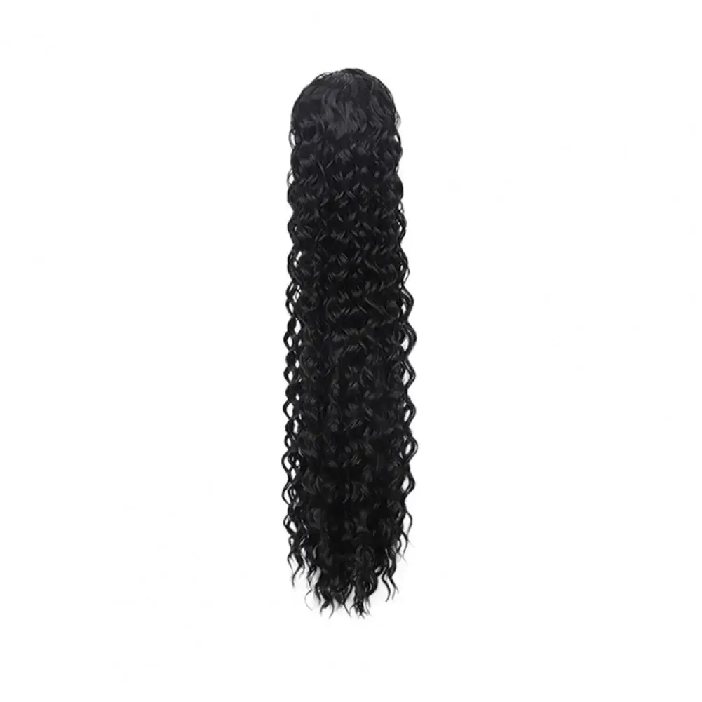 Ladies Wig Smooth Soft Fluffy Easy to Wear Thicken Hairs Hair Styling Anti-slip Drawstring Netting Long Curly Ponytail Wig Salon