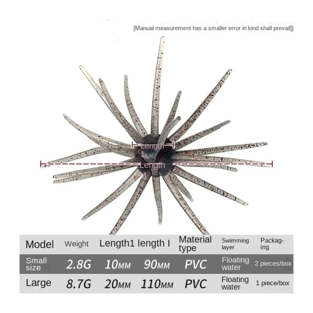 2PCS Hot Dice Fishing Sea Urchin Lures TPE Silicone Worm Silicone Worm Lure Artificial Tackle. 2.8g 8.7g Urchin BFS Fishing Lure