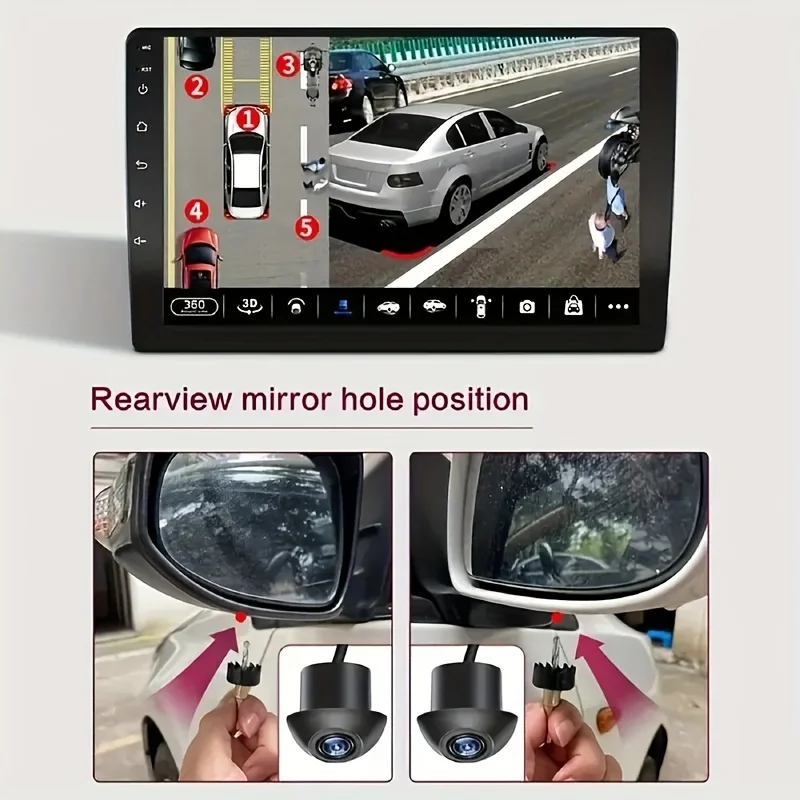 360도 파노라마 자동차 후방 카메라 야간 투시 풀 컬러 AHD1080P 전방+후방+좌측+우측 서라운드 뷰 (안드로이드 라디오용)