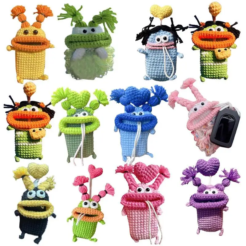 

car Handmade Key chain Cuddly Crochet Sausage Mouth Car Key Holder Pure Handwoven Key Pouch Travel Safe Lock Bag For Car