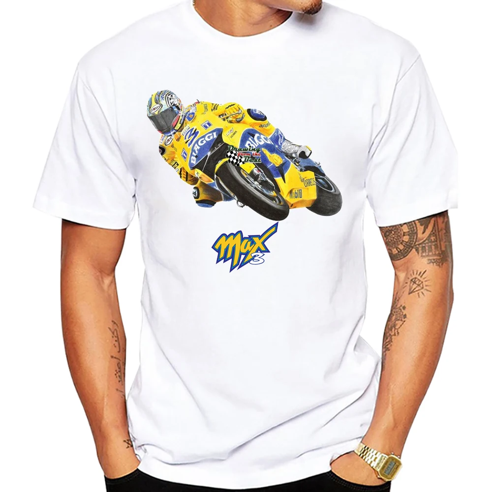 Max Biaggi 3 Gp Race Riding T-Shirt Uomo Manica Corta Moto Adventure Sport T Shirt Hip Hop Casual Bianco Top Moto Ride Tees