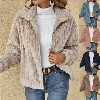 Women Fleece Basic Jacket Casual Female Turn Down Collar Teddy Pit Warm Zip Up Short Coats FYY-90089 1