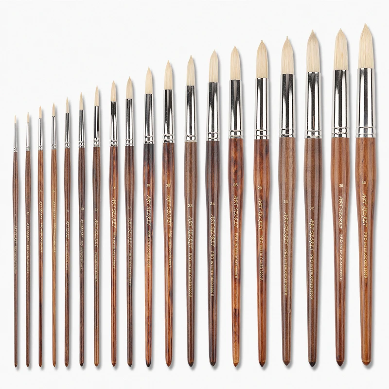 ArtSecret High Grade 3200R Pro Interlocked Chungking White Bristle Oil Paint Art Supplies Artist Brush 4