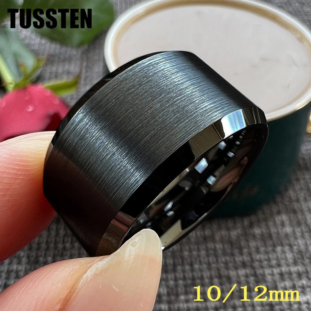 Dropshipping TUSSTEN 10/12MM Big Men Ring Tungsten Wedding Band Stepped Beveled Great Workmanship Fathers' Day Gift Jewelry