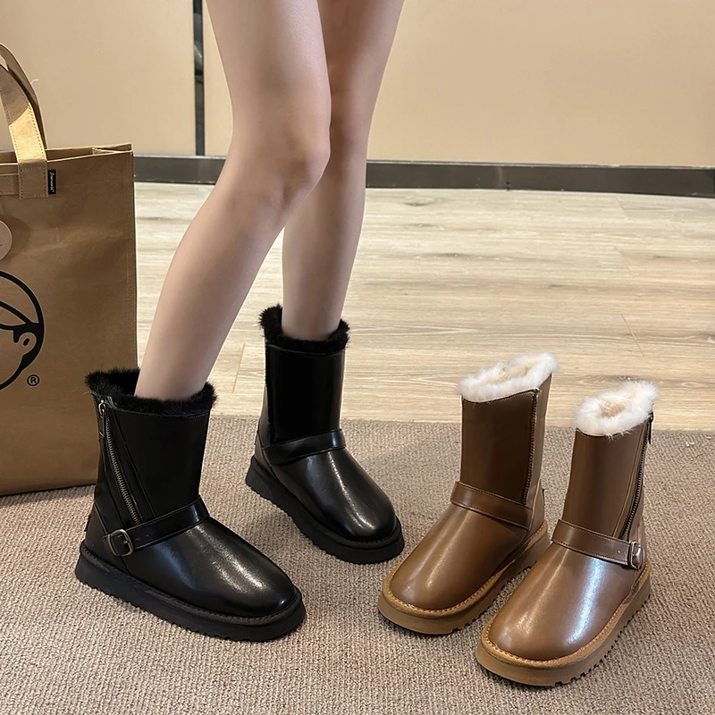 Winter Fur Boots Warm Long Boots Waterproof Platform Boots Stylish Long Snow Boots for Women Luxury Leather Chelsea Boots