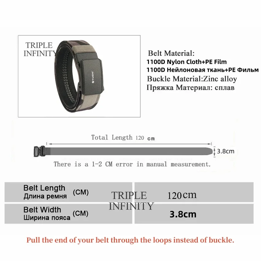 Metal Automatic Buckle Hard tactical belt Double Layer Thickened Hanging Gun Belts For Men Outdoor 3.8cm Shooting Training Strap