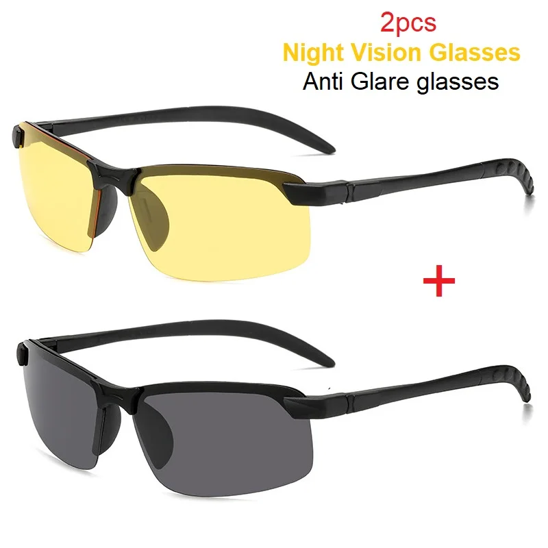 2pcs Night Driving Glasses Men Women Anti Glare Polarized Sunglasses Day and Night Use Glasses for Driving Nighttime