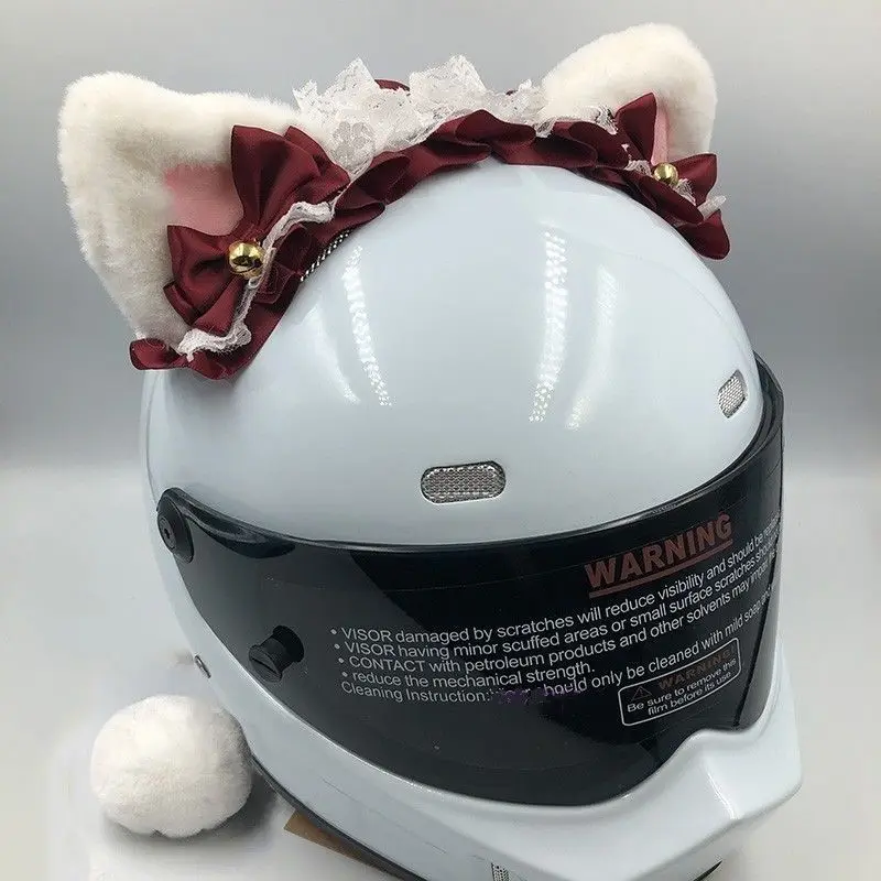 Casco de motocicleta con orejas de gato de felpa 3D, decoración de cola, pegatina, estilo Cosplay, creativo, bonito, 2 piezas